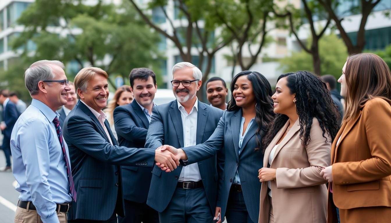 Americans greeting with handshake